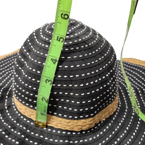 BIG Brim Black White Natural Straw colored Raffia Edged Floppy Hat - Picture 8 of 10